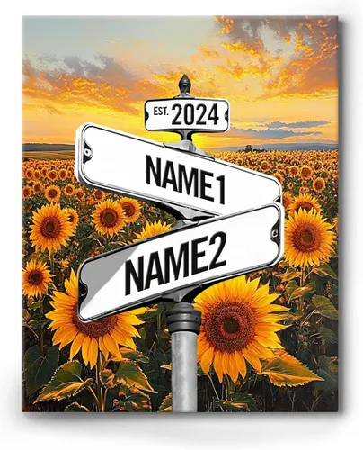 Vista 15 de Lienzo de letrero de calle vintage personalizado para parejas, nombre y fecha personalizados con tema de nube en blanco y negro, regalo de boda