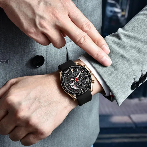 Vista 3 de BENYAR Fashion Men's Quartz Chronograph Waterproof Silicone Watches Business Casual Sport Design Wrist Watch for Men Perfect for Father Son Black