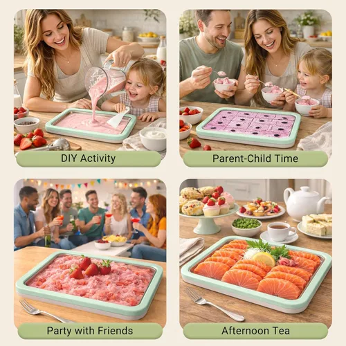 Vista 4 de SUS 304 Home DIY - Máquina para hacer helados enrollados de 10.24 x 8.24 pulgadas de ancho/tapa y 2 espátulas, bandeja de helado instantánea