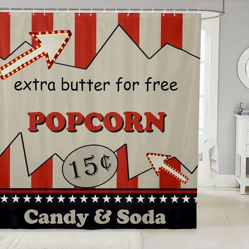 Vista 29 de Homewish Theater Cinema Poster Shower Curtain Set,Retro Movie Bathroom Curtain,Kids Girls Teens Popcorn Waterproof Fabrics Movie Night Bathroom