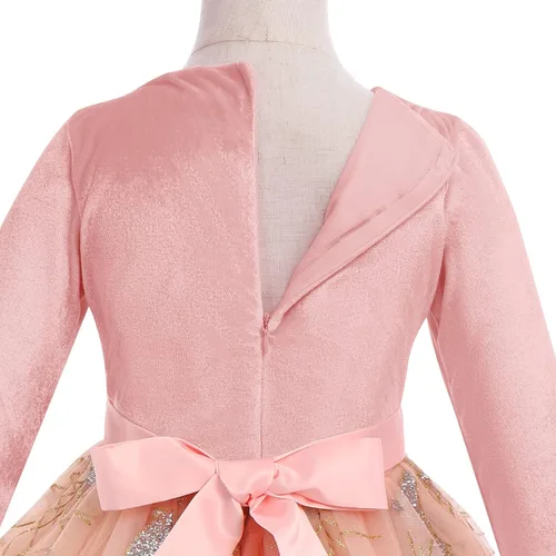 Vista 6 de Vestido de terciopelo de invierno para niñas, vestido de fiesta de Navidad, vestido de baile de manga larga, vestidos de noche de boda para niños