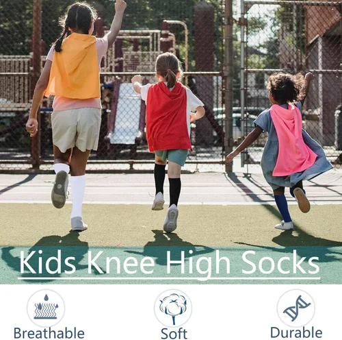 Vista 6 de Mini angel Calcetines altos hasta la rodilla para niñas, sin costuras, para uniforme escolar, calcetines de fútbol para niños, calcetines largos