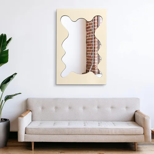 Vista 6 de Espejo de pared irregular asimétrico de 40 x 26 pulgadas, espejo decorativo con marco de madera para sala de estar, dormitorio, baño, entrada sobre