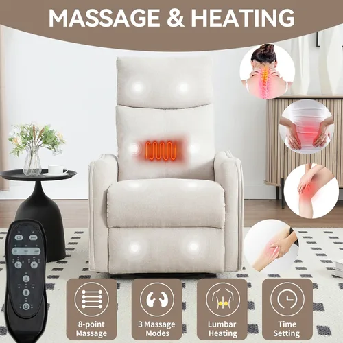 Vista 3 de Silla reclinable con masaje y calor, silla reclinable giratoria con respaldo alto, sillones reclinables manuales Lazy Boy para adultos, silla