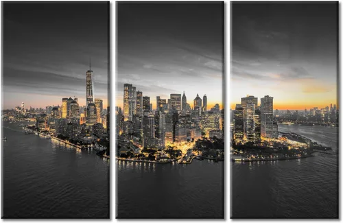 Vista 16 de TUMOVO 3 paneles de paisaje urbano en blanco y negro de Estados Unidos, arte de pared, famoso puente Golden Gate, San Francisco por la noche