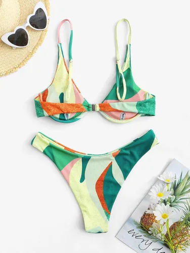 Vista 3 de ZAFUL - Conjunto de bikini de corte alto para mujer, traje de baño sexi