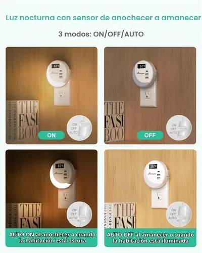 Vista 3 de Alitayee Luz nocturna LED, luces nocturnas enchufables a la pared, luz nocturna inteligente con sensor de luz nocturna con cargador USB C
