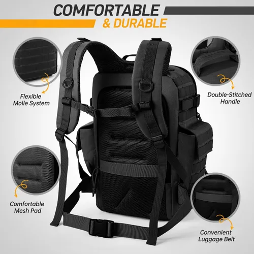Vista 4 de SHARKMOUTH - Bolsa de pañales para papá para hombre, mochila militar para bebé con parches para senderismo, viajes, viajes de campamento, regalos