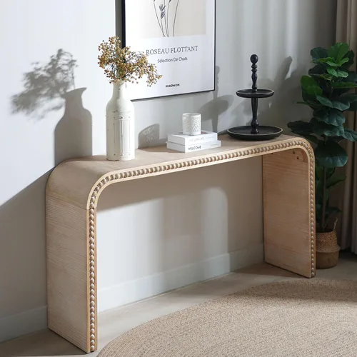 Vista 26 de Mesa consola de madera de 45 pulgadas para mesa de entrada, consola minimalista estrecha retro de granja con madera de mango maciza, mesas de sofá