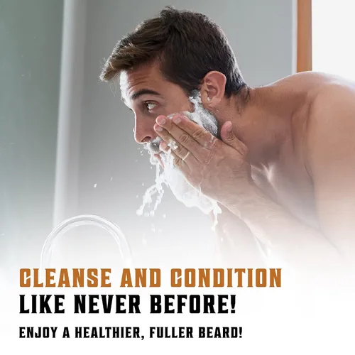Vista 5 de Viking Revolution Juego de acondicionador para barba y lavado de barba con aceites de argán y jojoba, suaviza y fortalece, aroma natural de sándalo
