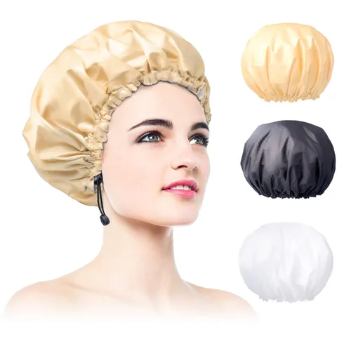Vista 8 de 1 pieza de gorro de ducha, gorro de baño de doble capa y ajustable para la ducha, gorro de pelo extragrande reutilizable para mujer, exterior