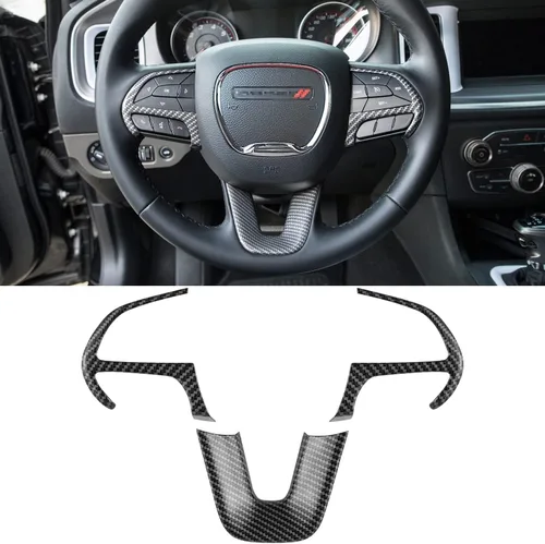 Vista 10 de Kit de decoración de accesorios interiores para cubierta de volante para Dodge Challenger Charger 2015-2024, para Dodge Durango y Jeep Grand Negro