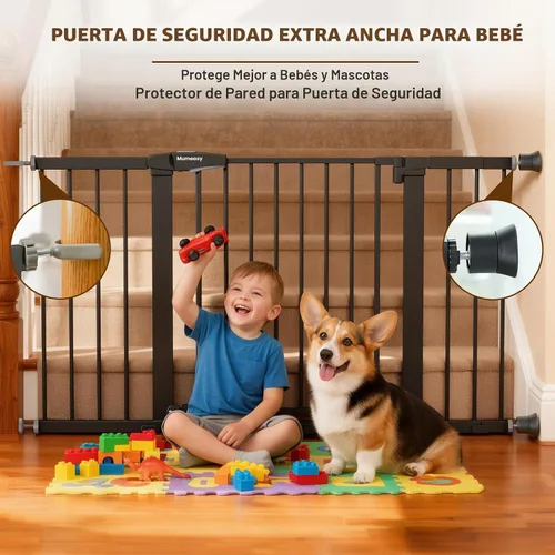 Vista 3 de Mumeasy Puerta de bebé extra ancha de 29.7 a 51 pulgadas para escaleras, puerta para perros de interior extra larga para puertas, puerta para niños