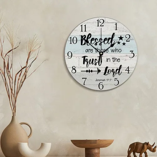Vista 6 de Trust in the Lord With All Your Heart - Reloj de pared con versículo bíblico – Arte de cita religiosa de madera cristiana inspiradora – Madera
