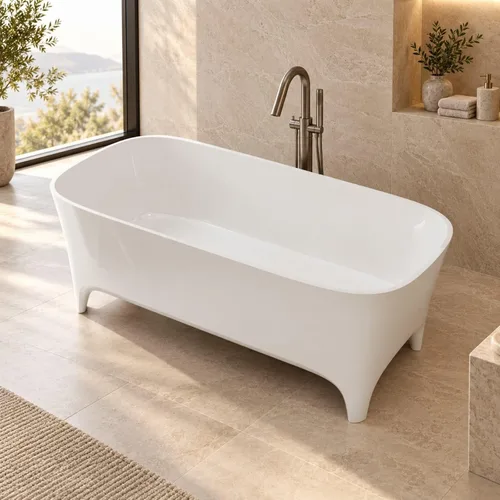 Vista 12 de Bañera independiente con pedestal arqueado, bañera, blanco: 67 in