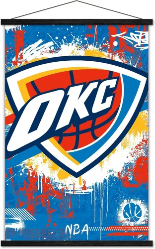 Vista 7 de Trends International NBA Oklahoma City Thunder - Póster de pared con logotipo Maximalist 23 con marco magnético