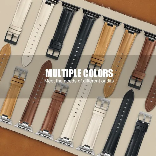 Vista 6 de Correa de cuero compatible con correas de Apple Watch para hombres de 38/40/41/42/44/45/46/1.929 in, correa de cuero genuino para iWatch Series 10