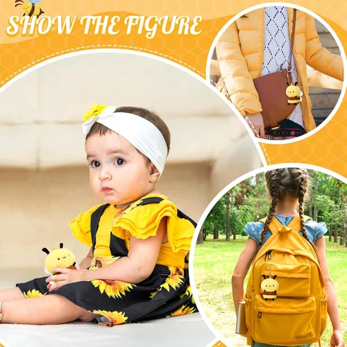 Vista 7 de Sratte 8 piezas 9.99 centímetros de abejas de peluche de 3.94 pulgadas, abeja pequeña de peluche suave, abeja de miel de peluche, llaveros