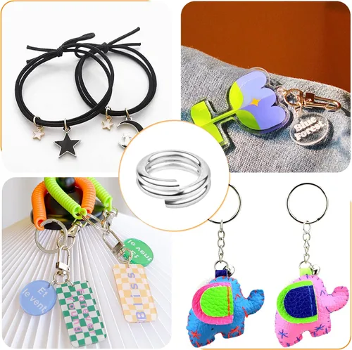 Vista 7 de Aylifu 500 anillos redondos de 0.157 pulgadas, anillos divididos de doble bucle, mini llaveros accesorios para dijes de llaves, manualidades, Plata