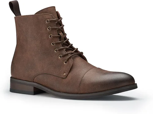 Vista 13 de Polar Fox Botas de tobillo para hombre Colección de botas casuales con cordones Estilos de punta redonda y punta lisa 1. Negro y lana