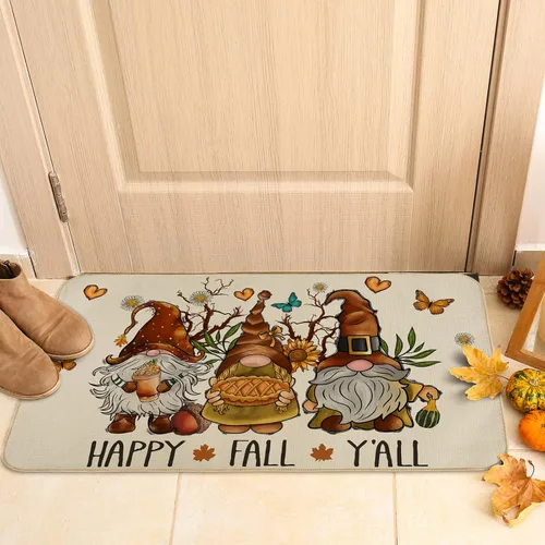 Vista 5 de AnyDesign Happy Fall Y'all - Felpudo de otoño, gnomo, girasol, mariposa, tapete de entrada con goma antideslizante para cosecha de otoño, alfombra