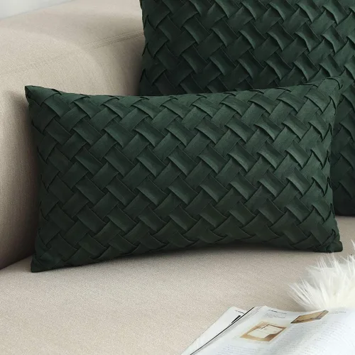 Vista 4 de vctops Funda de Almohada Decorativa con Patrón de Tejido de Canasta Boho, Gamuza Súper Suave, Funda de Cojín de Acento Cuadrada Sólida para Sillón