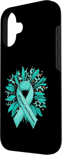 Vista 2 de Leopard Sunflower Teal Ribbon Ovarian Cancer Awareness Case for iPhone 16
