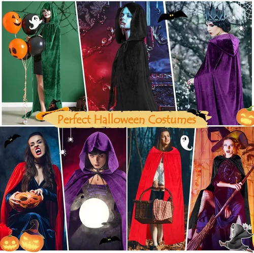 Vista 3 de Sarfel Capa de terciopelo con capucha, capa de Halloween, disfraz de bruja para mujer, capa de vampiro, bata de mago para hombre, disfraz de cosplay