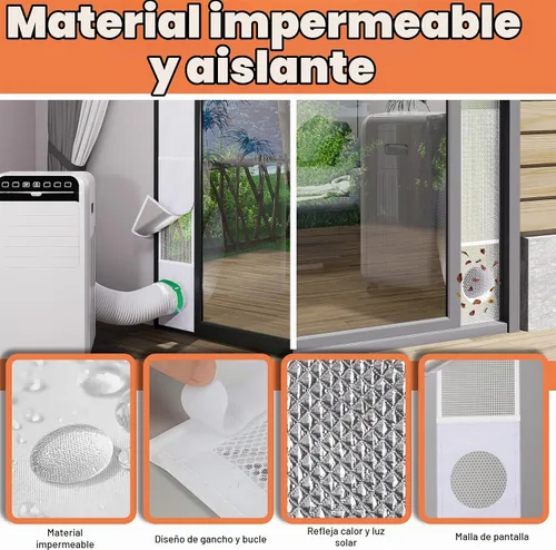 Vista 6 de GCGOODS Kit de ventilación de puerta de CA con protector de hojas de malla para aire acondicionado portátil, kit de sellado de ventana