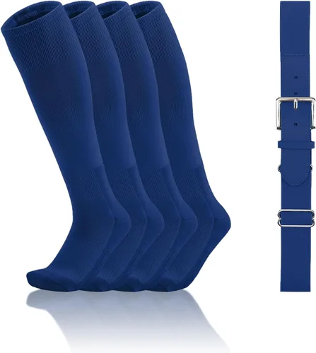 Vista 10 de QBK Conjunto combinado de calcetines y cinturón de béisbol para niños y niñas (2 pares de calcetines y 1 cinturón)