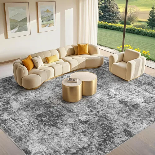 Vista 36 de Tortania Alfombra redonda lavable de 5 pies para sala de estar: Alfombra moderna abstracta neutra grande suave y delgada – Alfombra antideslizante
