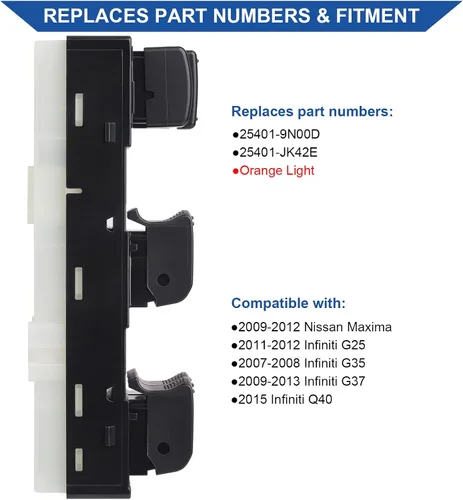 Vista 2 de Obaee 25401-9N00D Interruptor de ventana eléctrica frontal Botón maestro de control Compatible con Nissan Maxima 2009-2012, Infiniti 2007-2008 G35