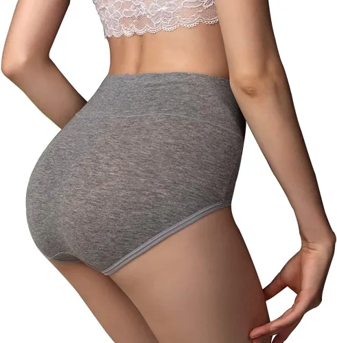 Vista 4 de UMMISS - Ropa interior de algodón de cintura alta para mujer, cobertura completa, suave, cómoda, multipack de braguitas Negro-gris-total