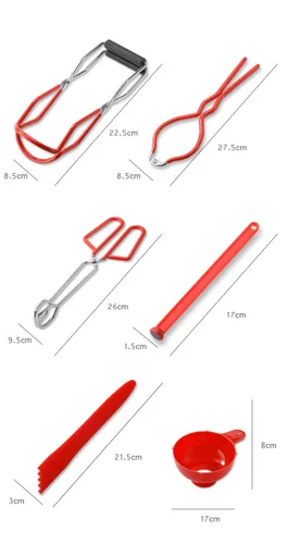 Vista 3 de Zoofen Kit de enlatado de 6 piezas de suministros para conservas para el hogar, incluye embudo para boca ancha, elevador de tarros, llave