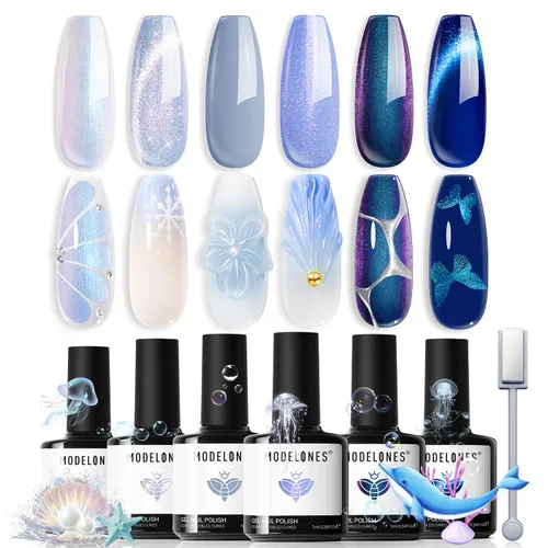 Vista 10 de modelones Juego de imanes de ojo de gato, esmalte de gel francés con corazón de ojo de gato, kit de herramientas de uñas de doble cabeza 5 en 1