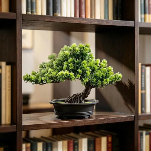 Vista 3 de Árbol bonsái de enebro artificial para decorar interiores para casa u oficina