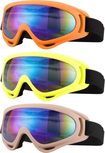 Vista 14 de Gafas de esquí, gafas de motocicleta, paquete de 3 gafas de snowboard para hombres, mujeres, adultos y jóvenes