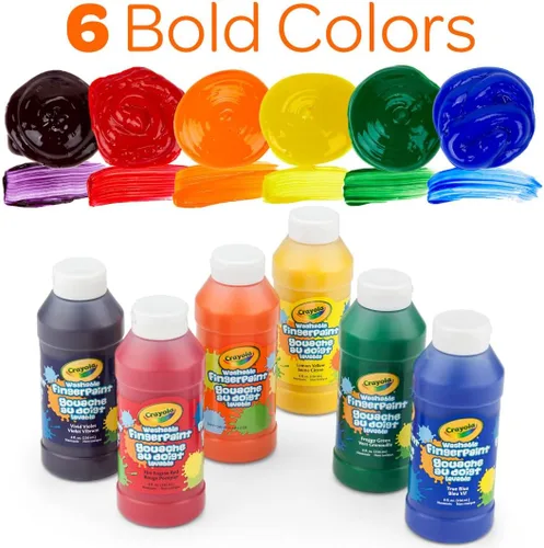 Vista 2 de Crayola Pinturas lavables para dedos (6 unidades), suministros de pintura para preescolares y niños pequeños, juego de pintura de dedos para niños