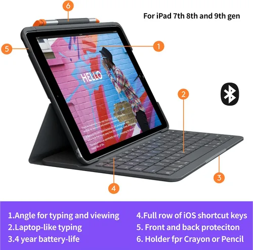 Vista 5 de Logitech Funda con teclado para iPad (7ª, 8ª y 9ª generación) Slim Folio con teclado inalámbrico integrado (grafito)