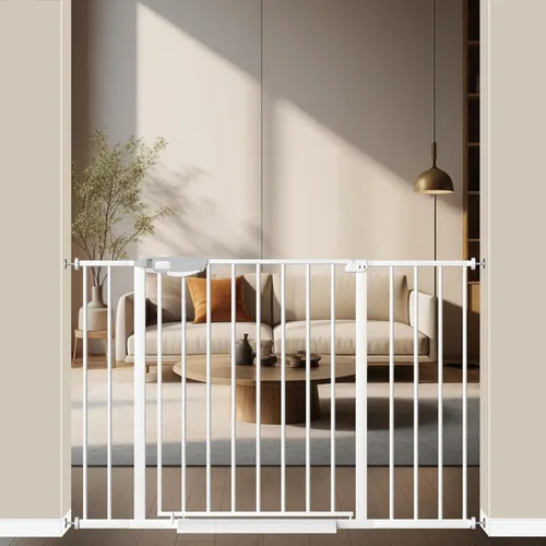 Vista 8 de ALLAIBB Triple Lock - Puerta extra ancha para bebé, montada a presión, para caminar a través de cierre automático seguro, de metal negro, perro