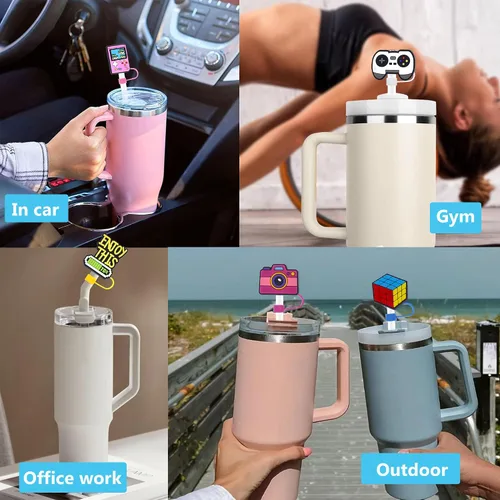 Vista 6 de 19 tapas de pajitas con diseño de juego para vaso Stanley de 40 oz/30 oz, tapa de pajita reutilizable de 10 mm, accesorios bonitos para la parte