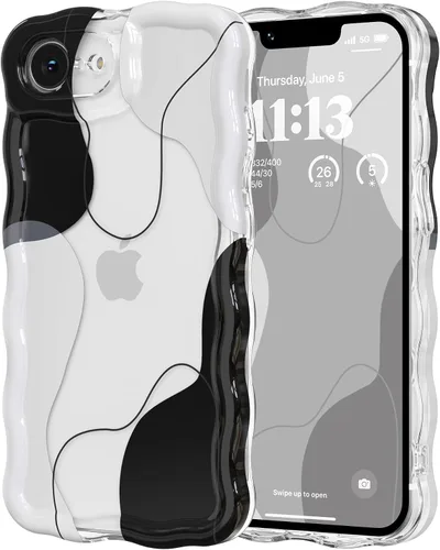 Vista 67 de DEFBSC Funda para iPhone 15 con bonito diseño ondulado, color negro
