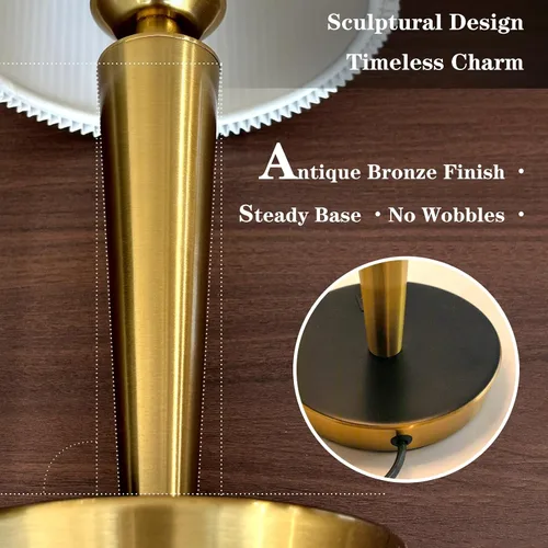 Vista 2 de MODIVO Lámpara de mesita de noche con carga USB-C/A y control táctil, diseño de acabado de color bronce de 17 pulgadas y pantalla ondulada de doble
