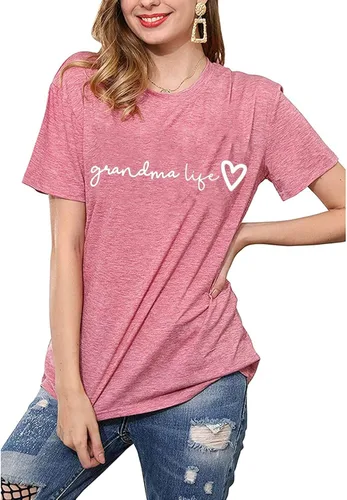 Vista 4 de Camiseta de abuela para mujer casual con estampado de corazones divertida para la abuela