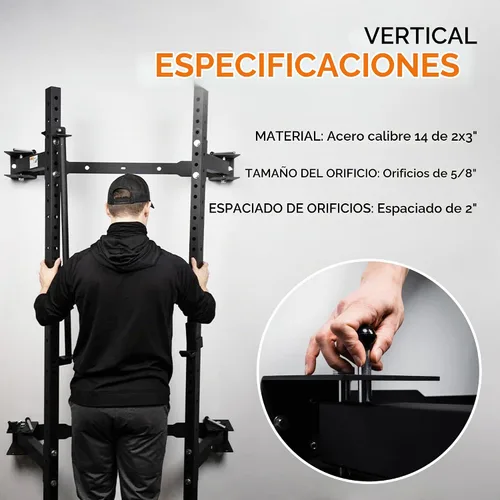 Vista 3 de PRx Performance Soporte plegable para sentadillas de pared, barra de dominadas ajustable resistente, equipo de gimnasio en casa que ahorra espacio