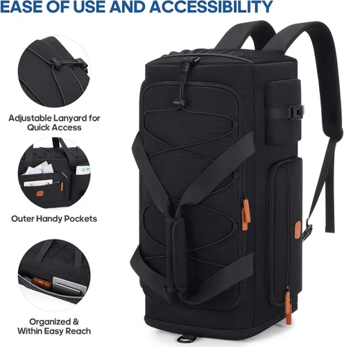 Vista 2 de Bolsa de gimnasio para hombres y mujeres con compartimento para zapatos y laptop, bolsa de viaje deportiva 3 en 1, mochila antirrobo para avión