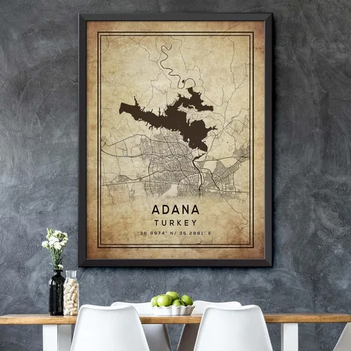 Vista 5 de Mapa de Adana, Turquía, Vintage Western (12x16)