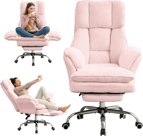 Vista 14 de Cloud - Silla de oficina con patas cruzadas con reposapiés, silla ergonómica ejecutiva grande y alta, reposabrazos abatibles para mascotas, silla
