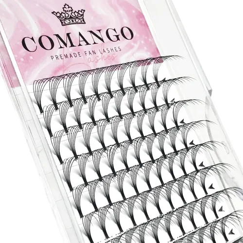 Vista 62 de Extensiones de pestañas de volumen prefabricadas 10D, 0.003 in de grosor, rizo C/D, 0.472 in, tallo corto, extensiones de pestañas de volumen