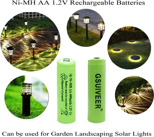 Vista 4 de Ni-Mh AA 600mAh 1.2V batería recargable para luces solares al aire libre lámpara de jardín (paquete de 4)